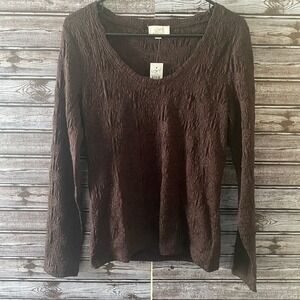 LOFT Outlet Women's Long-Sleeved Blouse Top Size L Brown Floral Lace Stretch NWT